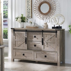 SinCiDo Farmhouse 48" Dresser w/4 Drawers & 2 Barn Doors, Chest of Drawers & Rustic TV Stand w/Adjustable Shelf for Living Room - 1 of 4