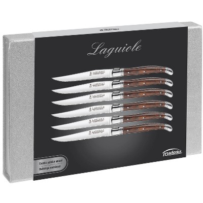 Trudeau Laguiole Steak Knives with Pakkawood Handles, Set of 6, Stainless/Wood