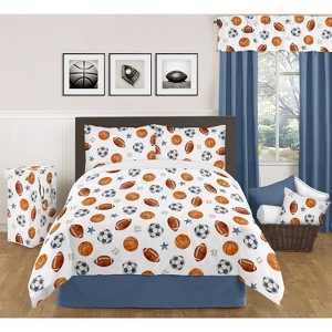 Sweet Jojo Designs Boy Dust Ruffle Queen Bed Skirt Watercolor Sports Theme Blue - 1 of 3