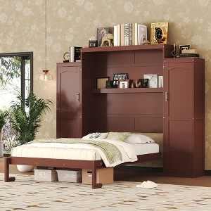 KIGFTSOD Murphy Bed, Wooden  Wall Bed with 2 Wardrobe and Storage Shelf - 1 of 4