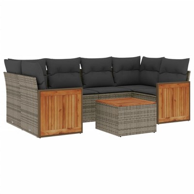vidaXL 7 Piece Patio Sofa Set with Cushions - Gray Poly Rattan