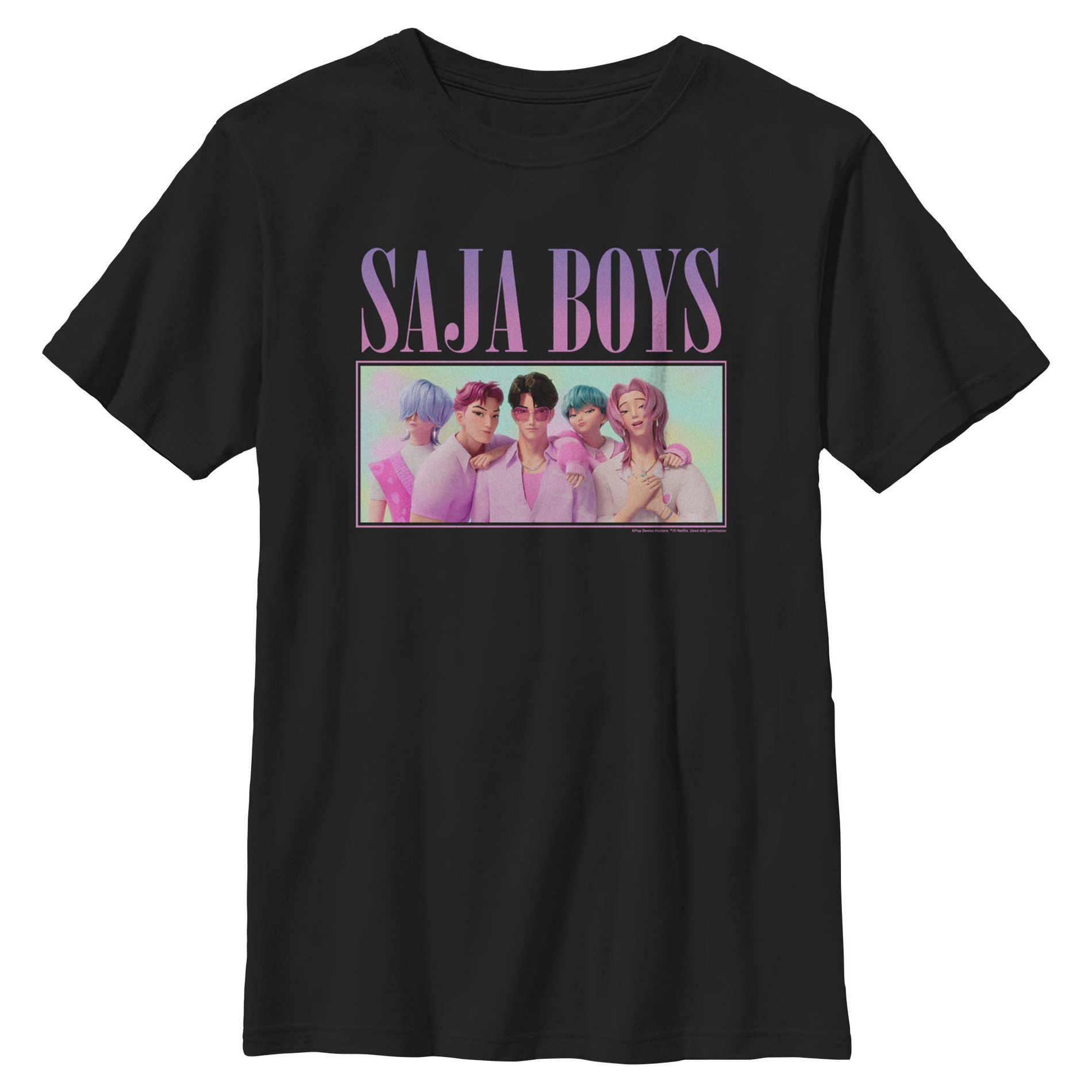 Boys KPop Demon Hunters Saja Boys Group Shot T Shirt - Black - X Large