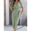 Coolmee Women Casual Elegant V-neck Button High Waist Tie Short Sleeve Wrap Midi Dress - 2 of 4