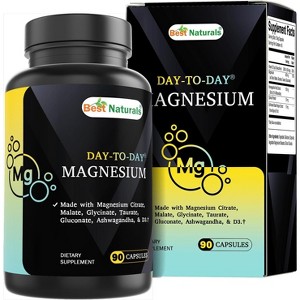 Best Naturals Day-to-Day Magnesium Supplement 400 mg 90 Veg Capsules - Made with Vitamin D3, Ashwagandha Root Extract, Spinach & BioPerine - 1 of 4