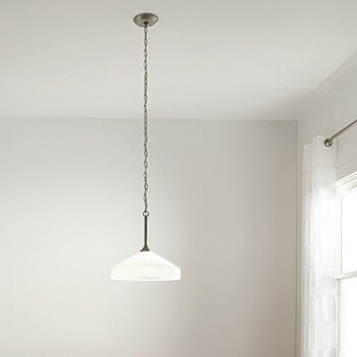 Modern Brushed Nickel 15" Bowl Pendant with White Glass Shade