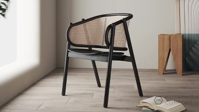Versailles Black and Natural Cane Ergonomic Accent Chair