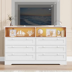 Modern Black 6 Drawer Dresser With Power Outlet Usb Charging Ports Multi Color LED Light Scratch Resistant MDF Anti Tip Safety Spacious Storage For - 1 of 4