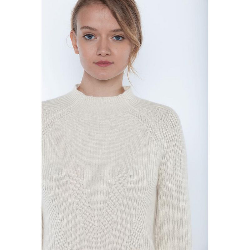 JENNIE LIU Women's 100% Pure Cashmere Long Sleeve Chuncky Rib Funnel Neck Sweater, 3 of 4