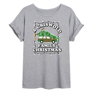 Women's Warner Bros. Griswold Family Christmas Tree Oversized Graphic T-Shirt - Heather Grey - X-Large - 1 of 4