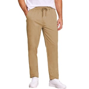 COOFANDY Men's Casual Cotton Pants Regular Fit Elastic Waist Drawstring Twill Pants Straight Leg Chino Pants - 1 of 4