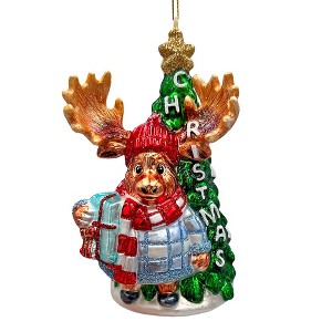 Cozy and Cute Sweater Moose Glass Christmas Ornament, Farmhouse Elk Tree Decoration| OrnamentallyYou - 1 of 4