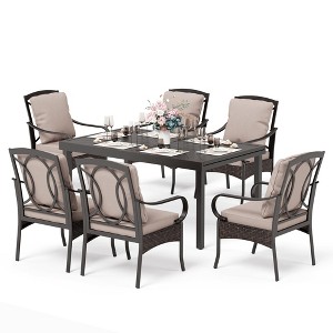 Captiva Designs 7pc Patio Dining Set with Rectangle Steel Table & Rattan Metal Arm Chairs - 1 of 4