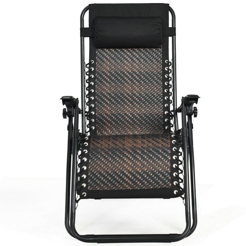 Tangkula 2PCS Mix Brown Folding Recliner Patio Rattan Zero Gravity Lounge Chair W/ Headrest, 4 of 6