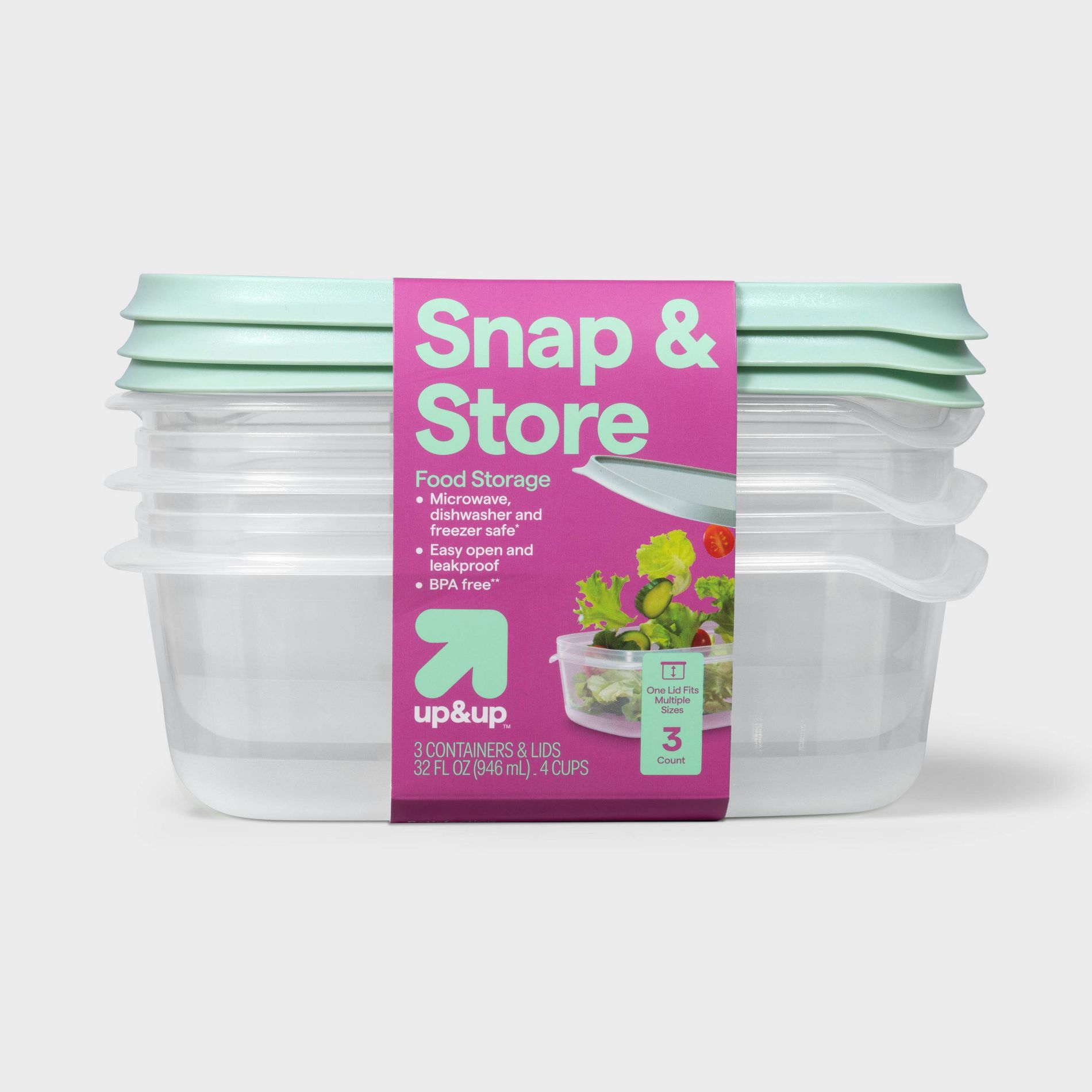 Snap & Store Rectangle Food Storage Containers - 32 fl oz/3ct - up&up™: Stackable Design, BPA-Free