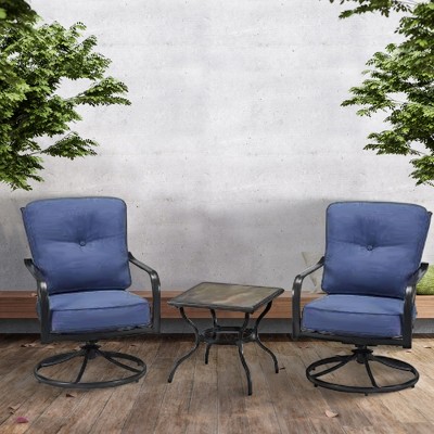 Denim Blue Aluminum Frame Sling Chair Set with Square Table