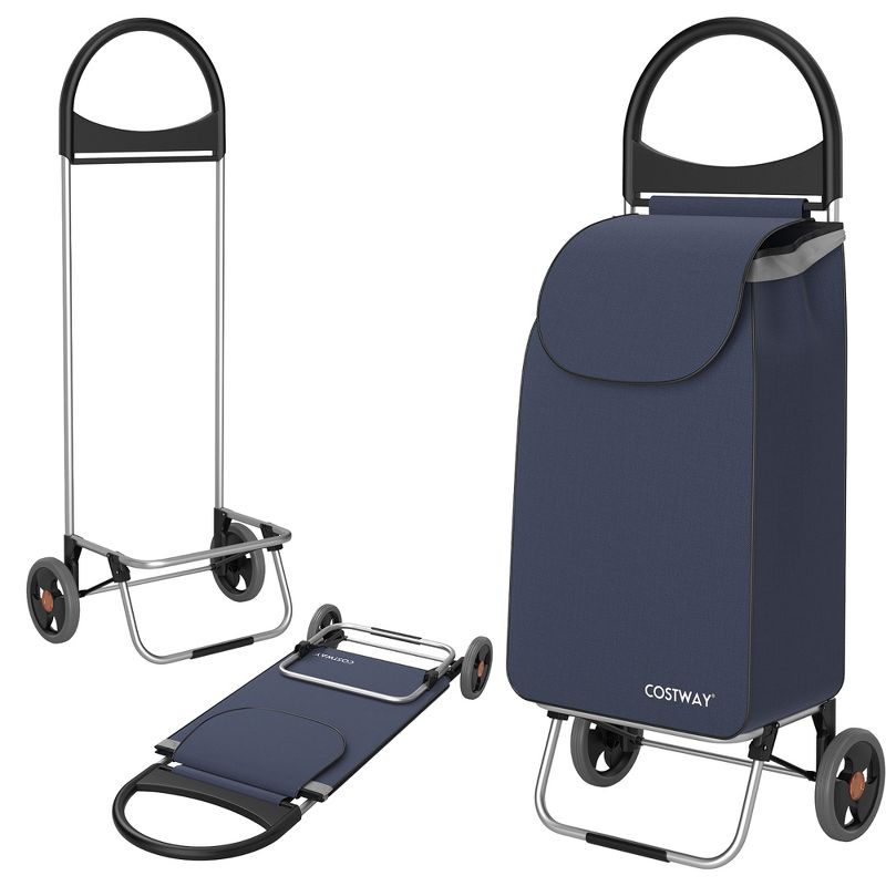 Costway Folding Shopping Cart Grocery Utility Cart Hand Truck with Removable Bag Black/Blue/Red, 1 of 11