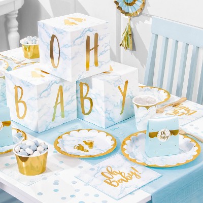 Marble Baby Shower Party Supplies Kit Blue : Target