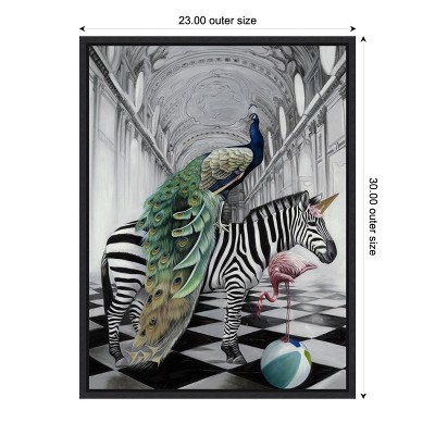 Whimsical Animals on Canvas with Black Frame, 23 x 30 inches