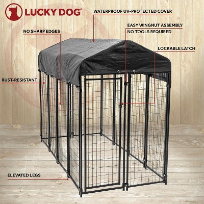 Black Steel Frame Outdoor Dog Kennel with Waterproof Canopy