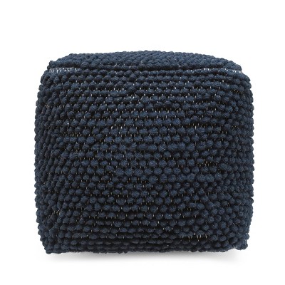 Cube Stekar Boho Handcrafted Tufted Fabric Pouf Navy Blue - Christopher Knight Home