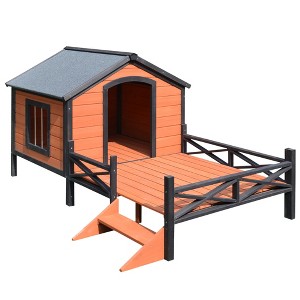 PawHut Small/Medium Dog House with Porch for Expansive Size, Wooden Elevated Dog Shelter, 67" - 1 of 4