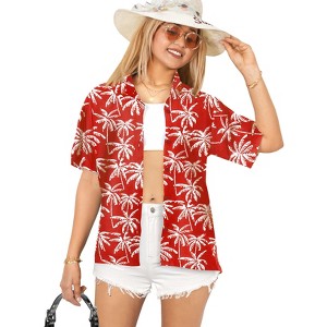 LA LEELA Hawaiian Shirts Womens Casual Summer Button Down Beach Party Collared Blouses Short Sleeve Tropical Vacation Dress Tee Shirts - 1 of 4