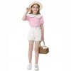 Girls Cute Tops Peter Pan Collar with Cute Bow Puff Short Sleeve Kids Fashion Shirts Summer Top Keyhole Tops Girls Blouse - Pink,5-6 Years - 4 of 4