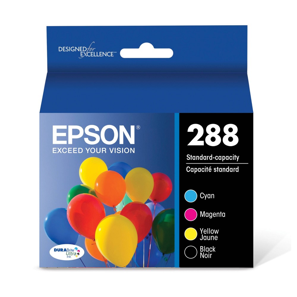 Epson 288 Black, C/M/Y 4pk Combo Ink Cartridges - Black, Cyan, Magenta, Yellow (T288120-BCS)