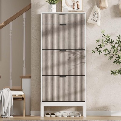 Shoe Cabinet with 3 Flip Doors & 1 Drawer, Modern Fluted Shoe Organizer for Entryway,Hallway(Black+Grey)