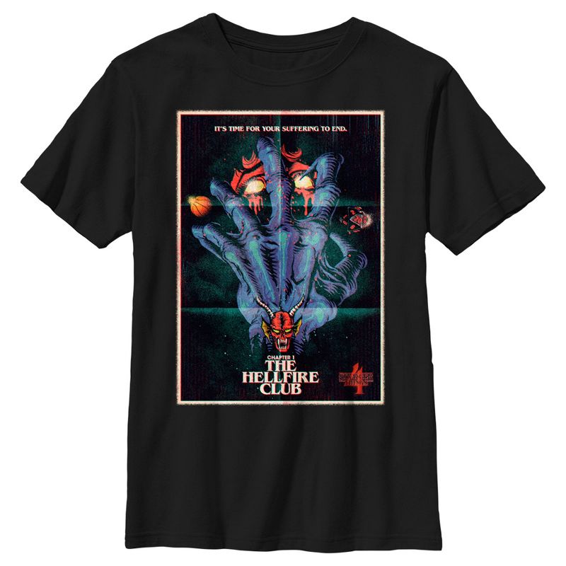 Boy's Stranger Things Retro Hellfire Club Poster T-Shirt, 1 of 6