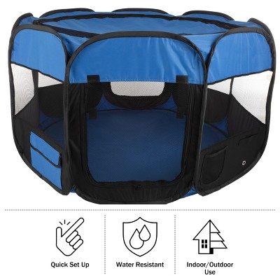 Blue and Black Portable Plastic Pet Playpen with Mesh Windows