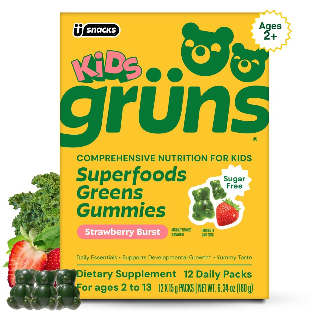Grüns Kids Sugar Free Superfoods Greens Gummies with Prebiotic Fiber - 240g/12 Servings