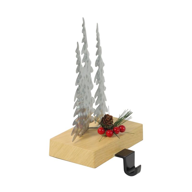 Northlight 8.5" Silver and Red Wooden Christmas Trees Stocking Holder, 2 of 4