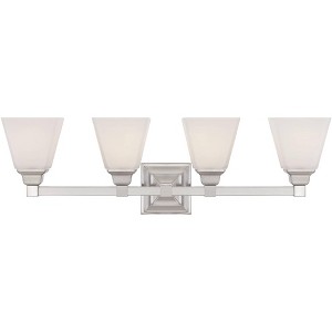 Regency Hill Mencino Modern Wall Light Satin Nickel Hardwire 28" 4-Light Fixture Etched Opal Glass for Bedroom Bathroom Vanity Reading Living Room - 1 of 4