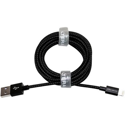Tera Grand Apple MFi Certified Lightning to USB Braided Cable with Aluminum Housing 7 Feet Black/Gray