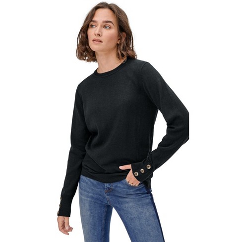 ellos Women s Plus Size Button Cuff Pullover 26 28 Black