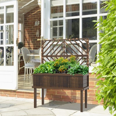 Carbonized Wood Raised Garden Bed with Trellis for Climbing Plants