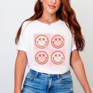 Simply Sage Market S.W.Smiley Pink Four Square Smiley Face Garment Dyed Tee - S - White - 1 of 4