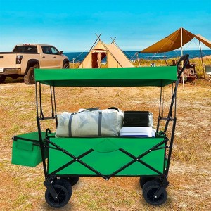 Garvee Collapsible Wagon, Folding Garden Outdoor Park Utility Wagon, Picnic Camping Cart with Wheels for Outdoor Garden, Green - 1 of 4