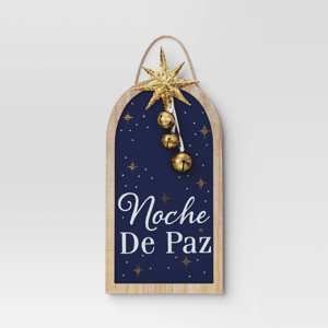 'Noche de Paz' with Metal Star and Bells Christmas Wood Wall Décor - Wondershop™: Vertical Hang - 1 of 4