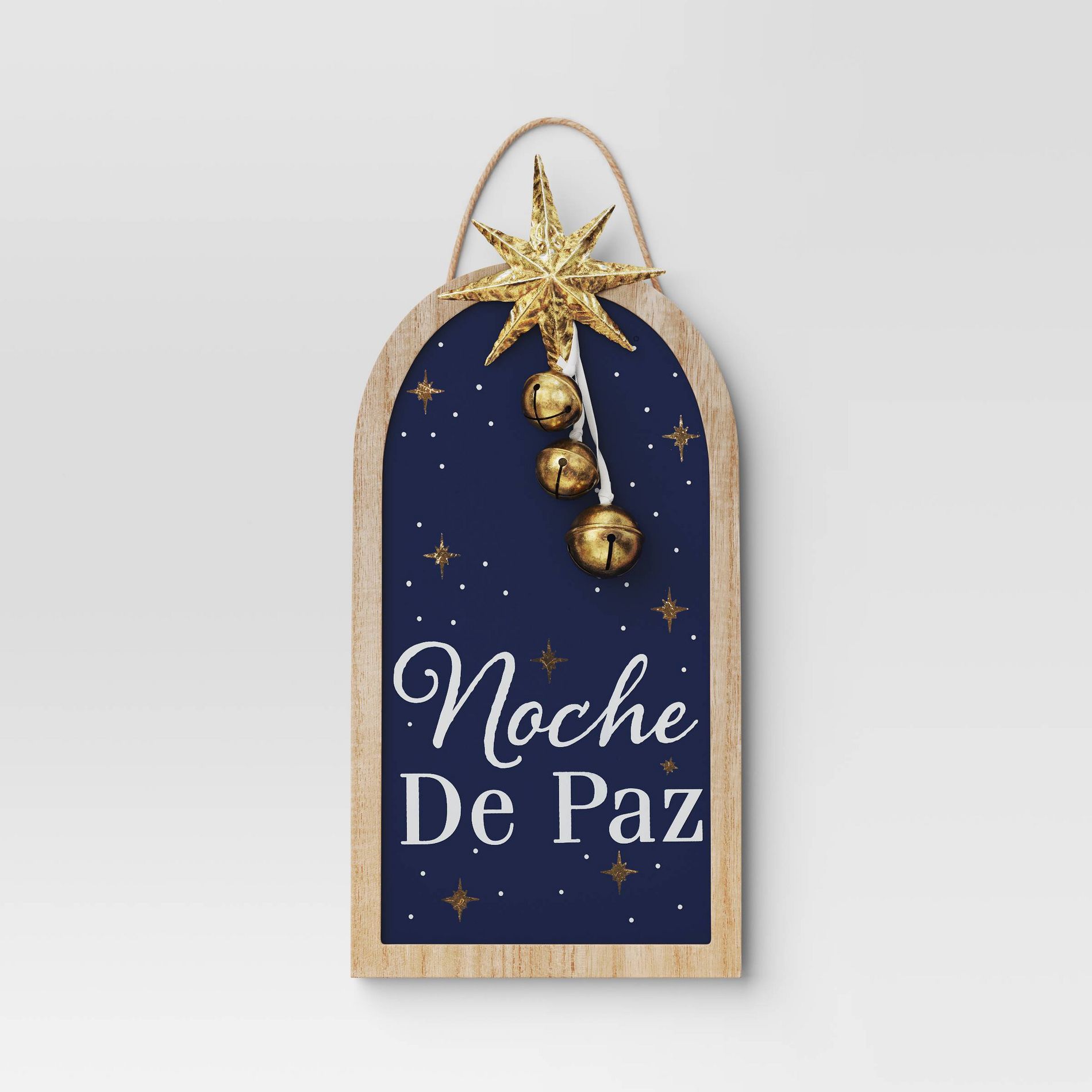 'Noche de Paz' with Metal Star and Bells Christmas Wood Wall Décor - Wondershop™: Vertical Hang