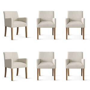 Set of 6 Upholstered Dining Chairs with Arms, Modern Linen Armchairs with Wooden Legs, Accent Chairs for Dining Room, Living Room - Panipeachy - 1 of 4