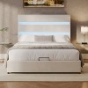 Full/Queen/King Size Velvet Upholstered Platform Bed, Lift-Up Hydraulic Storage Bed with RGB LED Light Headboard - ModernLuxe - 2 of 4