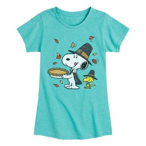 Girls' - Peanuts - Thanksgiving Scene Fitted Short Sleeve Graphic T-Shirt - 1 of 4