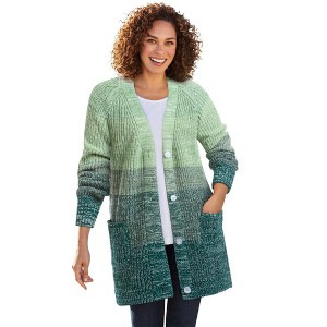 Woman Within Plus Size Ombre Shaker Cardigan - 1 of 4
