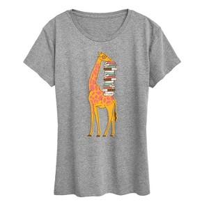 Women's - Instant Message - Giraffe Carrying Books Short Sleeve Graphic T-Shirt - 1 of 4