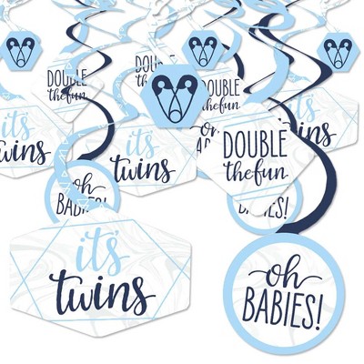 Big Dot of Happiness It's Twin Boys - Blue Twins Baby Shower Hanging Decor - Party Decoration Swirls - Set of 40