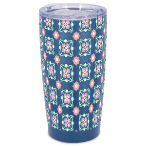 Elanze Designs Blue & Pink Moroccan Tile Motif Wrap-Around Design 20 Ounce Stainless Steel On-The-Go Coffee Mug, Thermal Travel Tumbler with Leak - 1 of 4