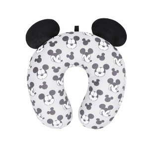 Ful Disney Mickey Mouse Faces and Icons Portable Travel Neck Pillow, Grey - 1 of 2