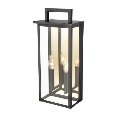 C Cattleya 2-Light Matte Black Outdoor Wall Light with Gold Reflector and Clear Glass Shade